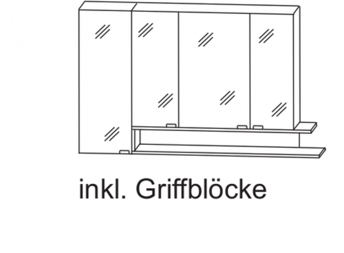 Spiegelschrank, 3 Türen  mit Regal geöffnet, 135 cm