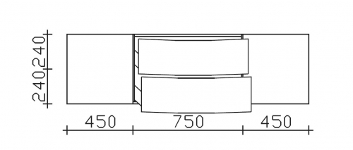 Waschtischunterschrank, 2 Auszüge, 2 Drehtüren außen, 165 cm