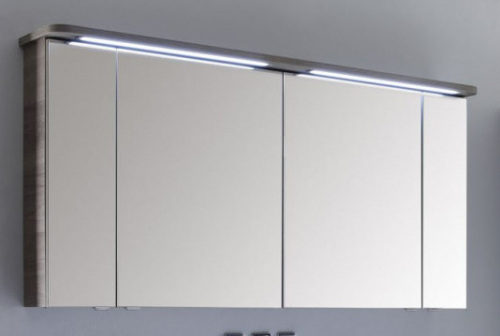 Spiegelschrank mit LED-Streifen im Kranz, 150 cm, Steckdose AUßEN