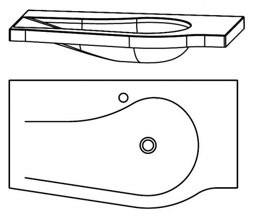 Glaswaschtisch, Optiwhite, links, 90 cm