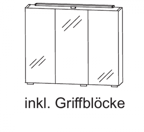 Spiegelschrank inkl. Griffblöcke mit LED-Beleuchtung, 70 cm