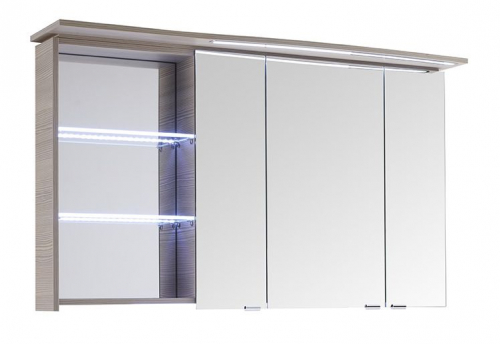 Spiegelschrank mit LED-Streifen im Kranz, Steckdose INNEN, 120 cm