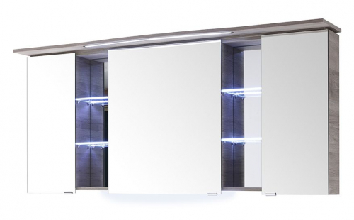 Spiegelschrank mit LED-Streifen im Kranz, Steckdose INNEN, 158 cm