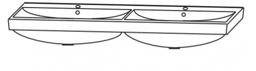 Keramik Doppelwaschtisch mit Überlauf, 121 cm