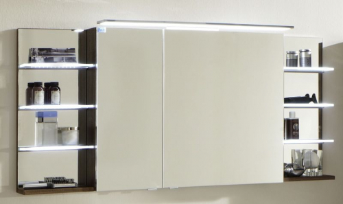 Spiegelschrank, 2 Türen, Regal L+R mit Spiegel, LED-Aufsatzleuchte FL90 15W, Lichtfarbe regelbar,150