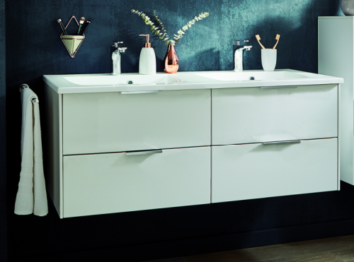 Doppel-Mineralgusswaschtisch mit -unterschrank, 123cm