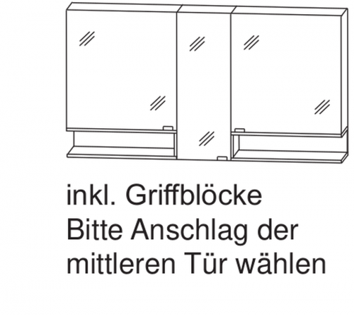 Spiegelschrank, 3 Türen mit 2 Regale, 150 cm