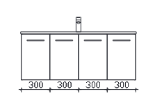 Waschtischunterschrank, 4 Drehtüren, 120 cm