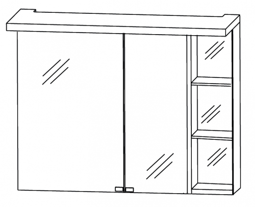 2D Spiegelschrank mit einem Regal rechts, 90 cm