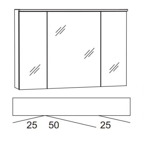 Spiegelschrank, 3 Türen mit LED-Aufbauleuchte & Beleuchtung inklusiv zum Waschplatz, 100 cm