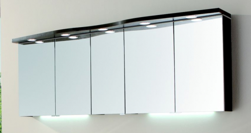 Spiegelschrank-Set, geschwungener Gesimsboden, LED-Spots, 180 cm