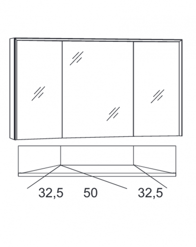 Spiegelschrank, 3 Spiegeltüren, 120 cm