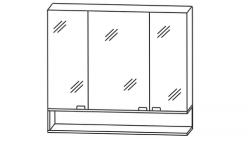 Spiegelschrank, 3 Türen mit Regal, 90 cm