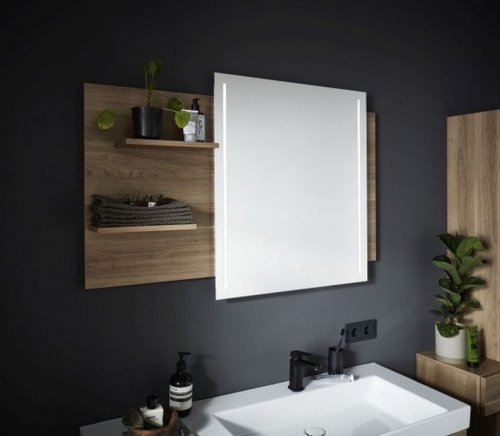 Flächenspiegel mit Holzablage, Touch LED-Dimmer, 90 cm