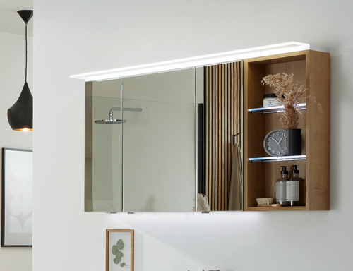 Spiegelschrank-Set, LED-Flächenleuchte, Regal rechts, 120 cm