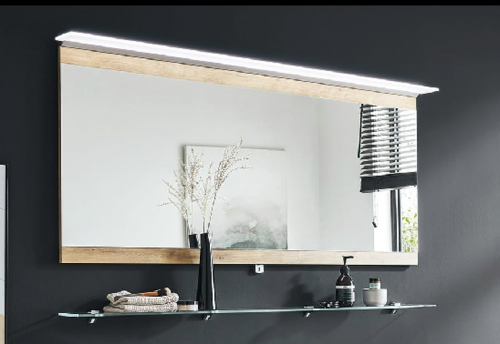 Flächenspiegel mit  LED-Aufbau-Flächenleuchte  in Alu, 93 cm