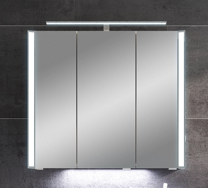 Spiegelschrank mit seitl LED-Profil und Aufsatzleuchte, 80 cm
