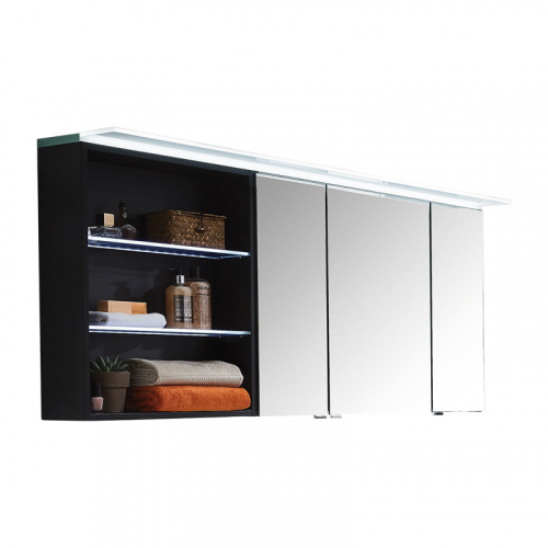 Spiegelschrank-Set, LED-Flächenleuchte, Regal links, 140 cm