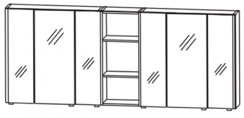 Spiegelschrank, 2 seitliche Beleuchtungsprofile, Regal mittig, 170 cm