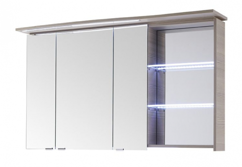 Spiegelschrank, LED-Streifen im Kranz, Steckdose AUßEN, 120 cm