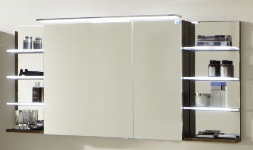 Spiegelschrank, 2 Türen, Regal L+R, LED-Aufsatzleuchte FL90 15W, 150 cm