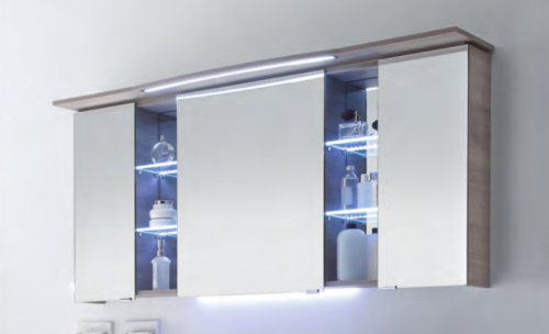 Spiegelschrank mit LED-Streifen im Kranz, Steckdose AUßEN, 158 cm