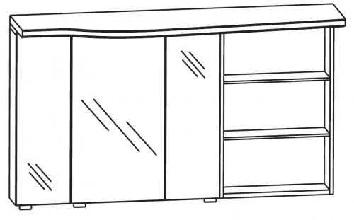 Spiegelschrank-Set, geschwungene Ausführung mit Regal rechts, 140 cm