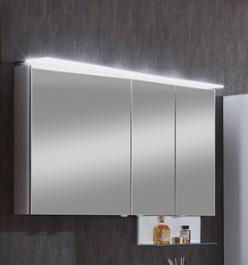 Spiegelschrank, 3 Türen, Acryloberboden mit LED-Beleuchtung, lichtfarbe 6000 Kelvin, 120 cm