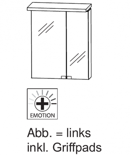 2D Spiegelschrank mit LED Gesimsboden, 60 cm