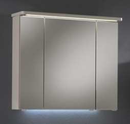 Spiegelschrank mit LED-Streifen im Kranz, 85 cm, Steckdose außen
