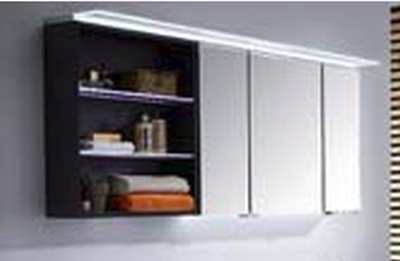 Spiegelschrank-Set, LED-Flächenleuchte, Regal links, 120 cm