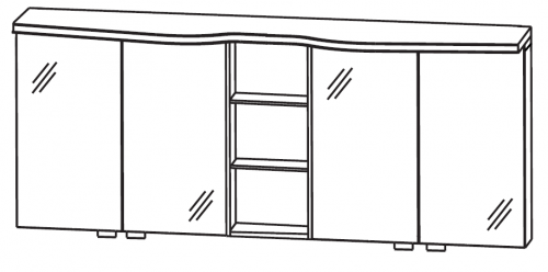 Spiegelschrank-Set, geschwungener Gesimsboden, LED-Spots, Regal, 180 cm