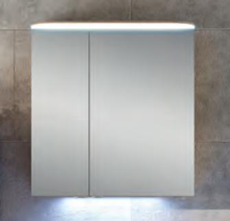 Spiegelschrank mit LED-Flächenleuchte im Kranz, 70 cm
